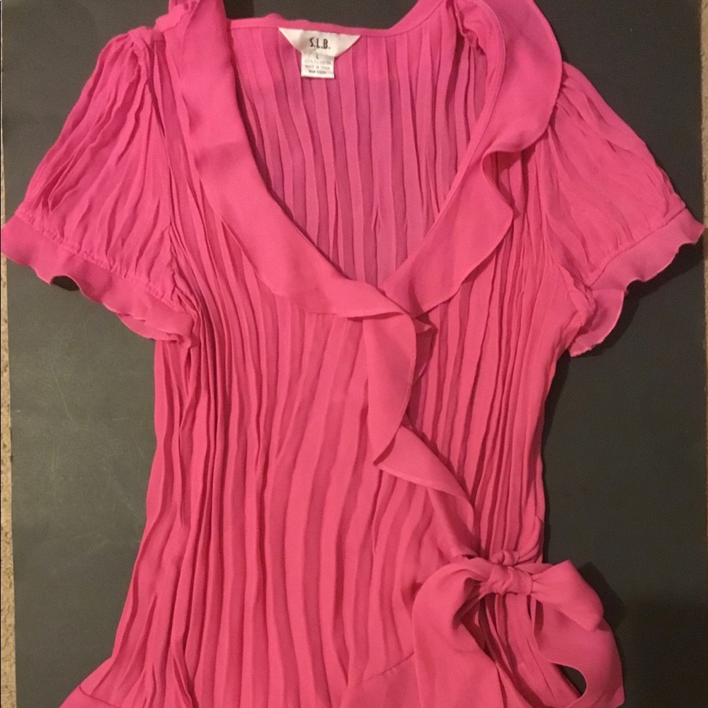 S.L.B. Women's Blouse Ruffles Size Large Sheer Pink